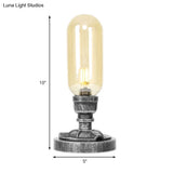 Antique Silver Industrial Desk Lamp With Clear/Amber Glass Capsule Shade And Curved Arm