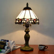Antique Stained Glass White Table Lamp With Conical Shade & 1 Head - Elegant Nightstand Lighting For