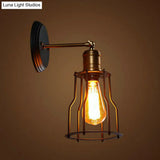 Antique Style 1-Light Black Iron Wall Mount Light With Cage Shade For Corridor Lighting