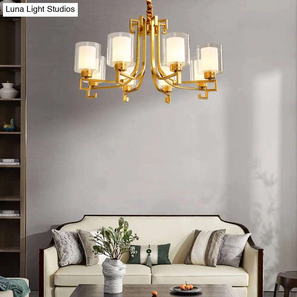 Antique Style 2-Layered Glass Chandelier: Brass Suspension Pendant Light For Restaurants