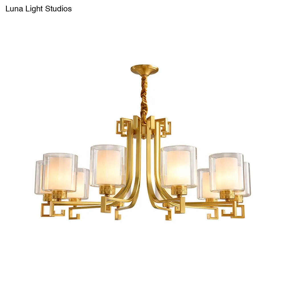 Antique Style 2-Layered Glass Chandelier: Brass Suspension Pendant Light For Restaurants