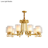 Antique Style 2-Layered Glass Chandelier: Brass Suspension Pendant Light For Restaurants
