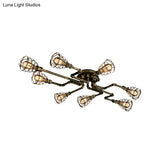 Antique Style 8-Light Bronze Twisted Pipe Ceiling Lamp With Cage Shade