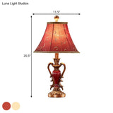 Antique Style Bedside Table Lamp In Red/White With Bell Shade