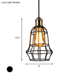 Antique Style Black Head Vase Cage Pendant Light For Bar With Metallic Finish 6’/7.5’ Width