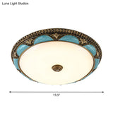 Antique - Style Blue Floral Ceiling Lamp - Cream Glass Led Bedroom Flush Mount