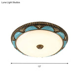 Antique - Style Blue Floral Ceiling Lamp - Cream Glass Led Bedroom Flush Mount