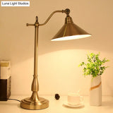 Antique-Style Bronze Conical Table Lamp With Rotary Joint: Metal Bedside Night Light