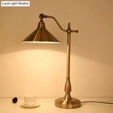 Antique-Style Bronze Conical Table Lamp With Rotary Joint: Metal Bedside Night Light