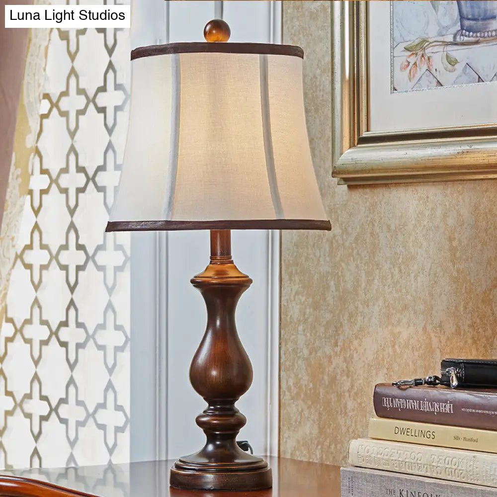 Antique Style Brown Urn Shape Night Table Lamp For Study Room - Wood Task Lighting