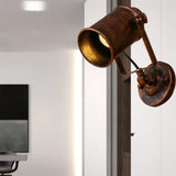 Antique Style Cylinder Sconce Light With Metallic Finish And Wall Mount In Black/Rust For Living