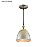 Antique Style Dome Pendant Lamp 1 Light Wrought Iron Hanging Fixture With Cord In Black/Rust