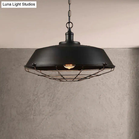 Antique Style Iron Barn Hanging Light With Wire Guard - 10’/14’/18’ Dia Brass/Bronze/Black