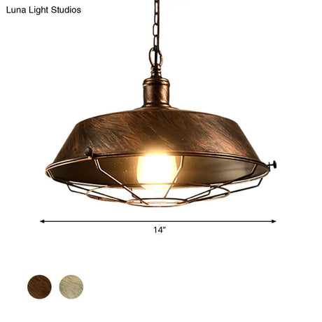 Antique Style Iron Barn Hanging Light With Wire Guard - 10’/14’/18’ Dia Brass/Bronze/Black