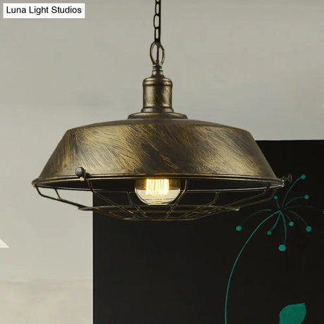 Antique Style Iron Barn Hanging Light With Wire Guard - 10’/14’/18’ Dia Brass/Bronze/Black