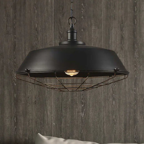 Antique Style Iron Barn Hanging Light With Wire Guard - 10’/14’/18’ Dia Brass/Bronze/Black