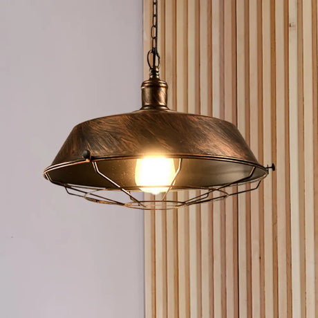 Antique Style Iron Barn Hanging Light With Wire Guard - 10’/14’/18’ Dia Brass/Bronze/Black