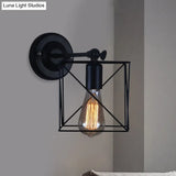 Antique Style Metal Wall Lamp With Black Cage Shade - Perfect For Bedroom