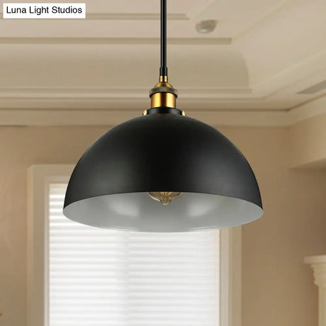 Antique Style Metallic Domed Pendant Light For Restaurant - Black/White 12’/16’ Dia