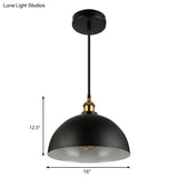 Antique Style Metallic Domed Pendant Light For Restaurant - Black/White 12’/16’ Dia