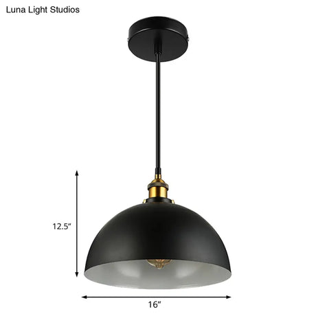 Antique Style Metallic Domed Pendant Light For Restaurant - Black/White 12’/16’ Dia