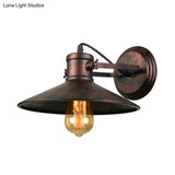 Antique Style Metallic Saucer Sconce Wall Lighting 1 Bulb Corridor Lamp In Black/Rust