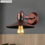 Antique Style Metallic Saucer Sconce Wall Lighting 1 Bulb Corridor Lamp In Black/Rust