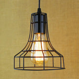 Antique Style Open Cage Pendant Lamp - Black Metal Hanging Light Fixture For Hallway