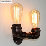 Antique Style Rustic Metal U-Shaped Pipe Wall Lighting With 2 Heads For Bar Mount