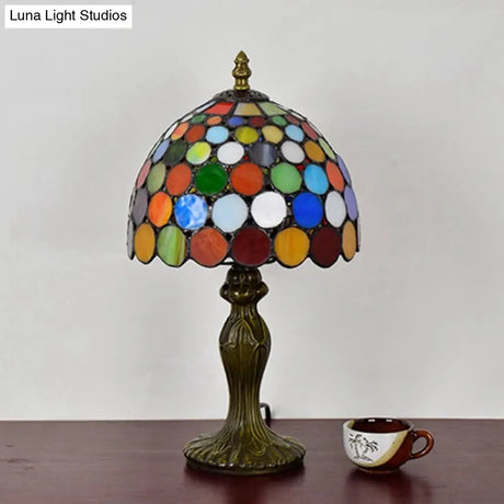Antique Style Stained Glass Circle Nightstand Lamp - Orange Table Light For Living Room
