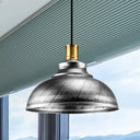 Antique Style Wrought Iron Dome Lamp - 1 Head Restaurant Hanging Light Silver/Bronze/Rust 12’/14