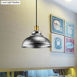 Antique Style Wrought Iron Dome Lamp - 1 Head Restaurant Hanging Light Silver/Bronze/Rust 12’/14