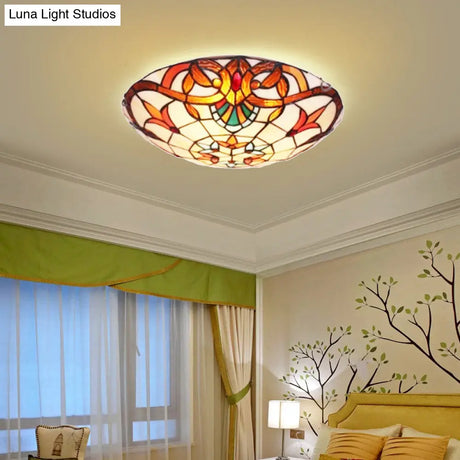 Antique Tiffany Glass Orange Led Flushmount Ceiling Light For Bedroom - Flower Flush Mount’