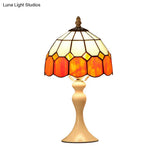 Antique Tiffany Style Orange Desk Lamp For Bedroom - Cafe Grid Domed Light Art Glass Design