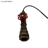 Antique Valve Handle Iron Pendant Light In Bronze - Single-Bulb Ceiling Hanging Fixture