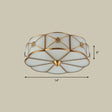 Antique White Glass Brass Flush - Mount Ceiling Light For Living Room With X - Brace And Floral