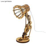 Antique Wood Table Lamp With Tapered Shade - Single Light For Study Room
