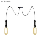 Antiqued Amber Glass Coffee House Ceiling Light - Capsule Multi 2/3/6 Head Black Swag Led Pendant