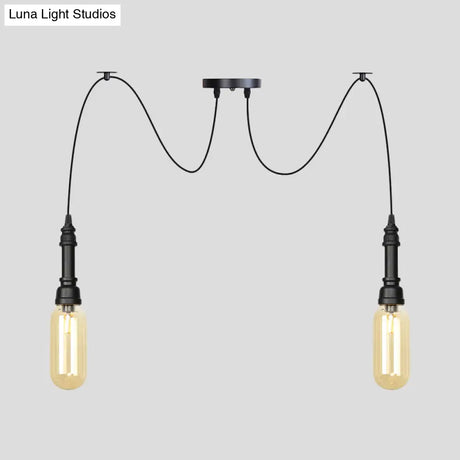 Antiqued Amber Glass Coffee House Ceiling Light - Capsule Multi 2/3/6 Head Black Swag Led Pendant