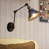 Antiqued Bedside Swing Arm Wall Sconce- 1 Light Mount With Metal Shade Black