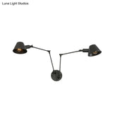 Antiqued Black Iron Swing Arm Sconce With Bell Shade - 2/3 Lights Bedroom Wall Lamp