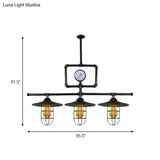 Antiqued Black Metal Pendant Lamp With Watermeter Deco - 3-Head Ceiling Lighting For Bar And Island
