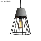 Antiqued Black/Rose Gold Conic Cage Ceiling Pendant Light With Cement Top And 1