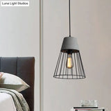 Antiqued Black/Rose Gold Conic Cage Ceiling Pendant Light With Cement Top And 1