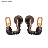 Antiqued Black/Rust/Gold Double Arm Sconce - 2-Light Metallic Wall Lamp For Restaurants