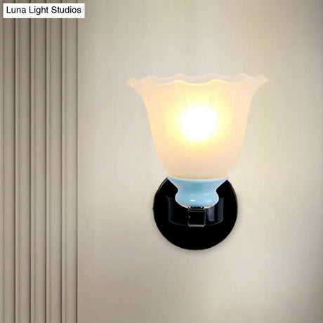 Antiqued Black Wall Lamp With Frosted Ribbed Glass - Perfect Living Room Lighting
