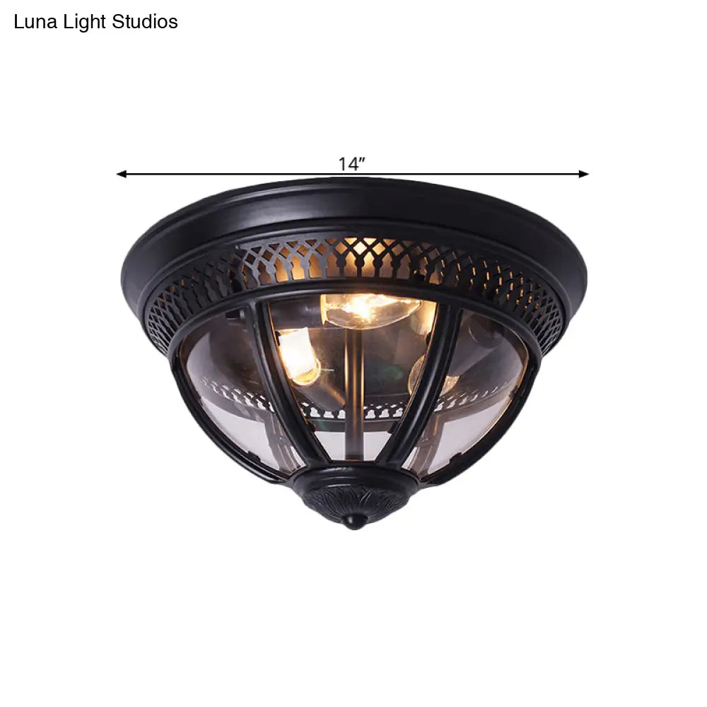 Antiqued Brass/Brown Semi Flush Lamp - Clear Glass 1 - Light Mount With Pierced Trim Design