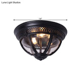 Antiqued Brass/Brown Semi Flush Lamp - Clear Glass 1 - Light Mount With Pierced Trim Design