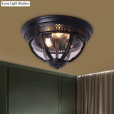 Antiqued Brass/Brown Semi Flush Lamp - Clear Glass 1 - Light Mount With Pierced Trim Design