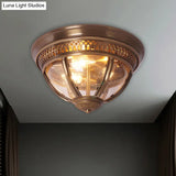 Antiqued Brass/Brown Semi Flush Lamp - Clear Glass 1 - Light Mount With Pierced Trim Design